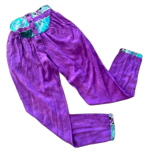 Tropical Tantrum Hawaiian Batik Harem Loose Purple Turquoise Pants Size XS - Picture 1 of 6